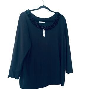 RSVP By Talbots Black Sweater XL Sequin Collar NEW Cotton Blend Holidays Party